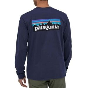 PATAGONIA Shirt Small Blue Long Sleeve Responsibili-Tee Graphic Outdoor Mens